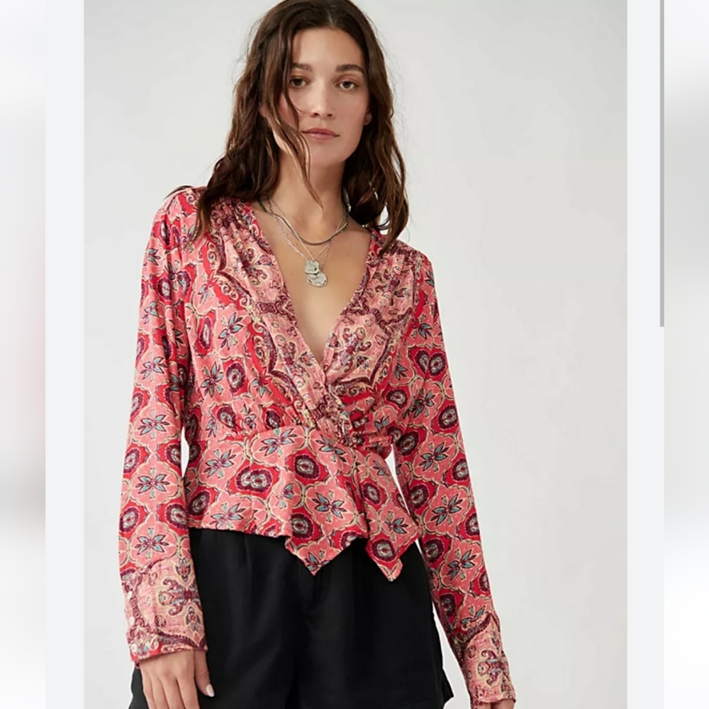FREE PEOPLE Falling For You Peplum Blouse Top